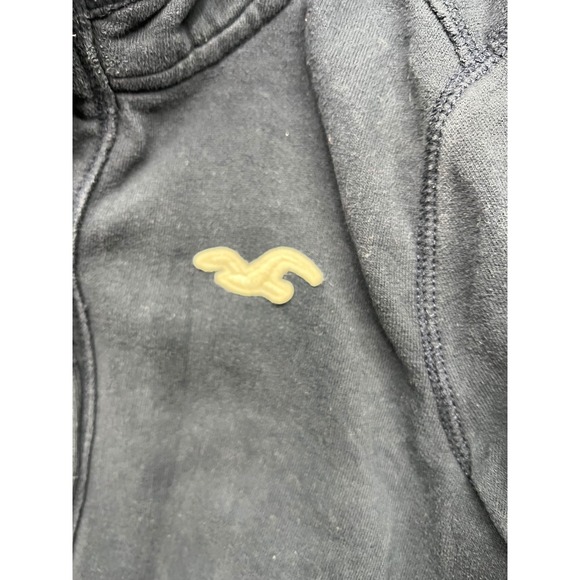 Hollister Hoodie Women Medium Navy Blue Button Front Logo Sleeve Sweatshirt - Picture 13 of 16